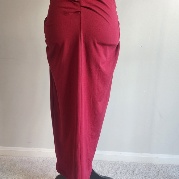Tie-Waist Midi Skirt in Deep Berry Red - Picture 2 of 9